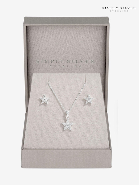 Simply Silver Silver Tone 925 Cubic Zirconia Celestial Set With Gift Boxed (E98402) | R$ 295