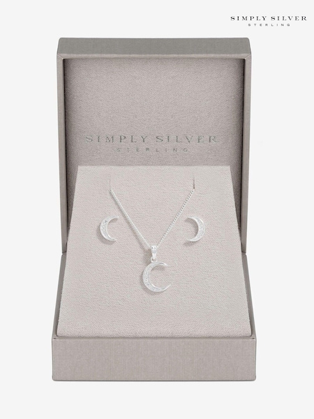Simply Silver Silver Tone 925 Cubic Zirconia Crescent Set With Gift Boxed (E98406) | R$ 395