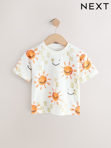 White Happy Face Short Sleeve All-Over Print T-Shirt (3mths-7yrs) (E98471) | €8 - €11