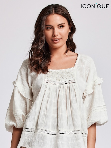 Iconique Cream 100% Cotton Mara Long Sleeve Tunic (E98506) | R$ 840