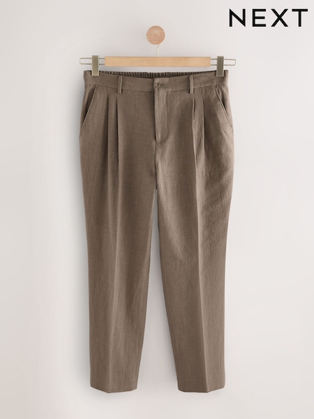 Mushroom Brown Smart Linen Look Trousers With Internal Drawcord (E98547) | 1,300 UAH