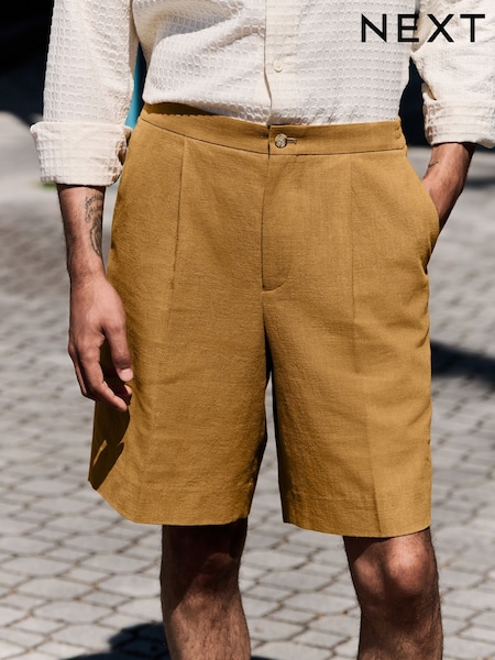 Светло-коричневый - Smart Linen Look Shorts With Internal Drawcord (E98551) | €34