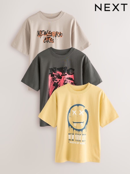 Skate gris antracita - Relaxed Fit Graphic Print Short Sleeve 100% Cotton T-Shirts 3 Pack (3-16yrs) (E98592) | 28 € - 36 €