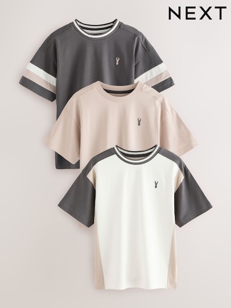 Gris/cemento/blanco - Relaxed Fit Colourblock Short Sleeve 100% Cotton T-Shirts 3 Pack (3-16yrs) (E98594) | 28 € - 36 €