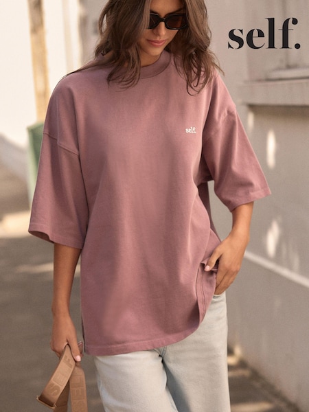 self. Washed Mauve 100% Cotton Oversized Heavyweight T-Shirt (E98604) | €10