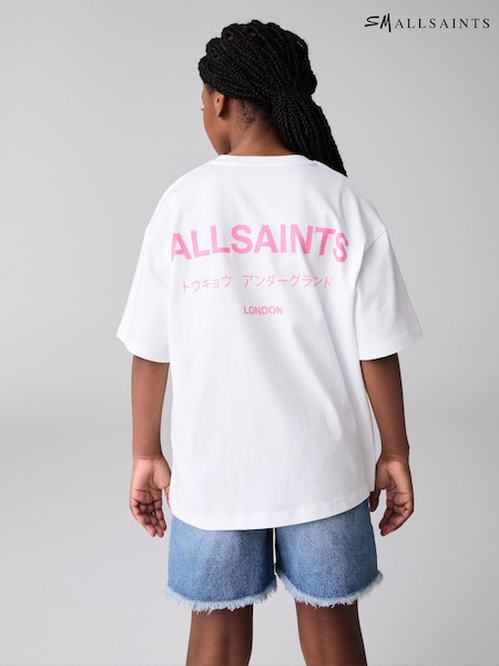 smALLSAINTS White/Pink Oversized Girls Underground Crew T-Shirt (E98607) | AED128 - AED151