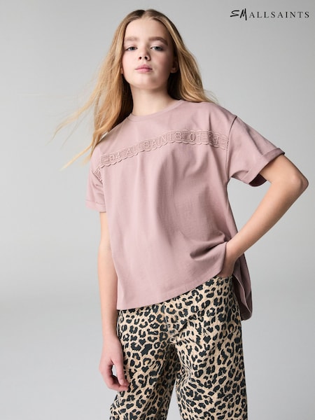 smALLSAINTS Mauve Purple Girls Logo Lace Pleat Back T-Shirt (E98609) | ₪141 - ₪161