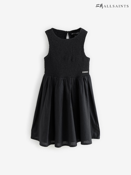 smALLSAINTS Black Ode Smocked Sleeveless 100% Cotton Dress (E98620) | AED186 - AED210
