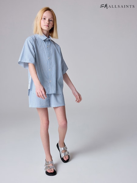 smALLSAINTS Blue/White Karina Stripe Relaxed 100% Cotton Shirt and Short Set (E98625) | AED221 - AED245