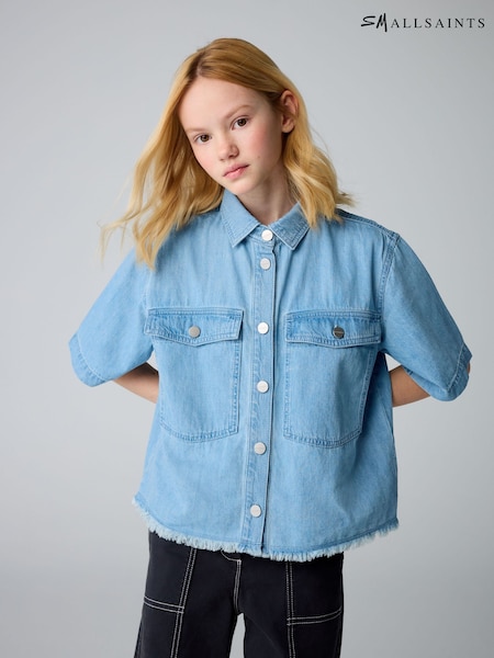smALLSAINTS Light Blue Denim Girls Tove Short Sleeve 100% Cotton Denim Shirt (E98634) | AED198 - AED221
