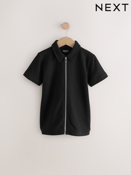 Black Zip Through Short Sleeve 100% Cotton Polo Shirt (3-16yrs) (E98655) | €17 - €25