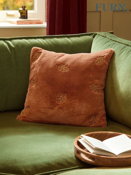 Furn Autumn Trail Embroidered Faux Fur Fibre Filled Cushion