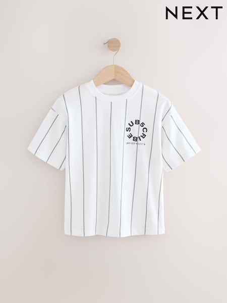 White/Black Stripe Relaxed Fit Short Sleeve Graphic Print T-Shirt (3-16yrs) (E98701) | €11 - €15