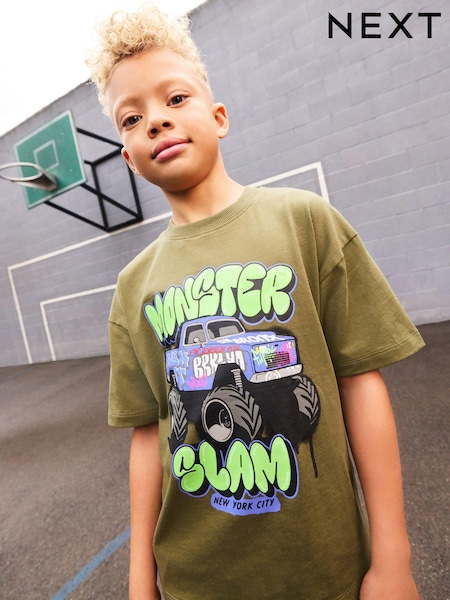 Khaki Vihreä kuorma-auto - Relaxed Fit Short Sleeve Graphic Print T-shirt (3-16yrs) (E98703) | €12 - €17