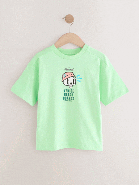 Green Back Print Relaxed Fit Short Sleeve Graphic Print T-Shirt (3-16yrs) (E98717) | €11 - €15