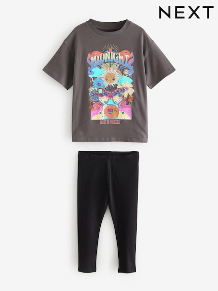 Grey Sequin Graphic T-Shirt and Leggings Set (3-16yrs) (E98719) | AED63 - AED85