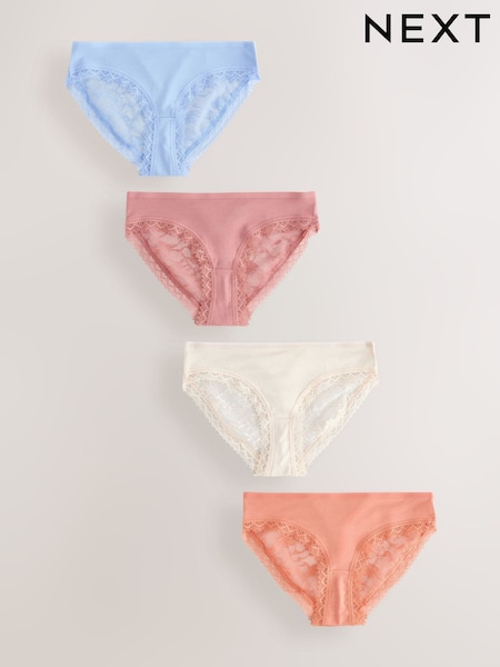 Cream / Apricot / Blush / Blue - Full Brief Modal Ultimate Comfort Lace Knickers 4 Pack (E98725) | €20
