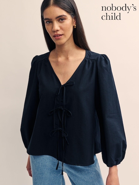 Nobody's Child Black Bernadetta Cotton/Linen Mix Top (E98739) | €28
