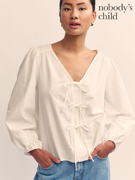 Nobody's Child White Bernadetta Cotton/Linen Mix Top (E98740) | €28