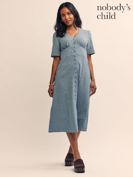 Nobodys Child Blue Alexa Micro Gingham Check Midi Dress (E98741) | 196 LEI