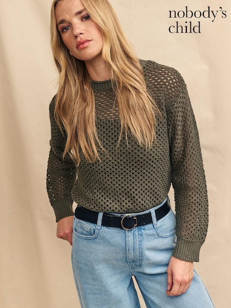 Nobody's Child Green Mesh Stitch Jumper With Linen (E98771) | €45
