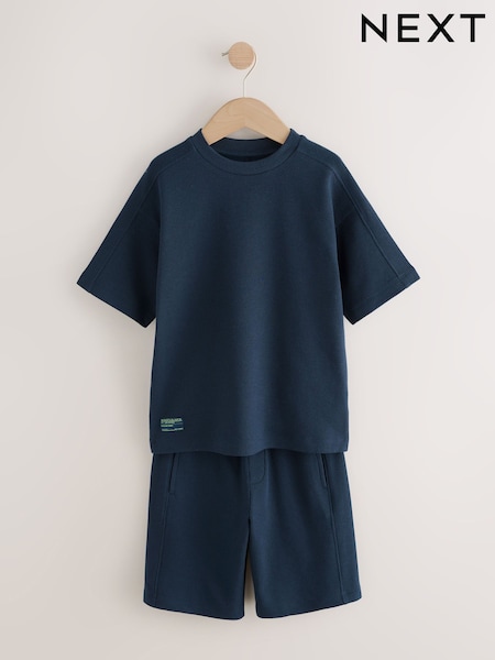 Bleu marine - Textured Short Sleeve T-shirt And Shorts Set (3-16yrs) (E98806) | € 15 - € 25