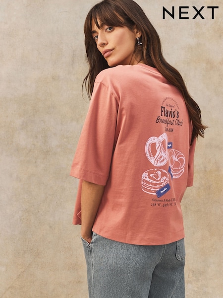 ruosteenpunainen Ruskea - 100% Cotton Rich Back Graphic Boxy Lyhyt hiha T-paita (E98829) | €21