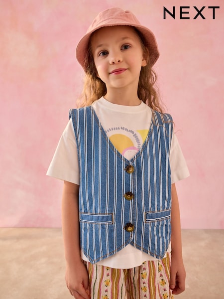 ג'ינס כחול - Waistcoat And T-shirt Set (3-16yrs) (E98834) | ‏88‏₪ - ‏113‏ ₪