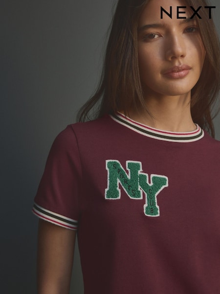 Burgundy Red 100% Cotton Boucle City Graphic Short Sleeve Crewneck T-Shirt (E98835) | AED53