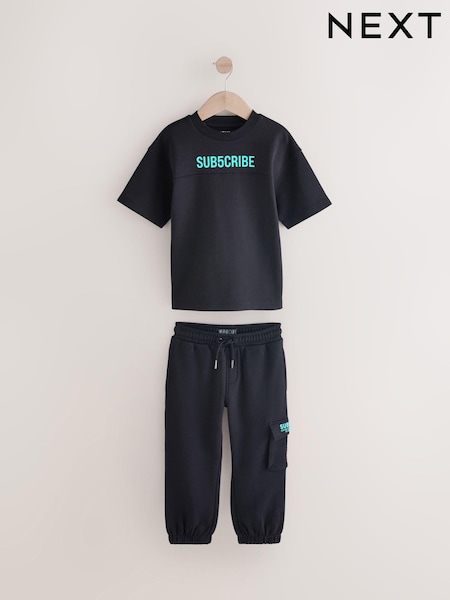 Black Sub5cribe T-Shirt and Joggers Set (3-16yrs) (E98837) | €25 - €36