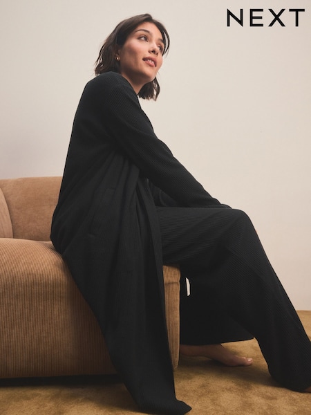 črna - Longline Knitlook Cardigan (E98900) | € 39