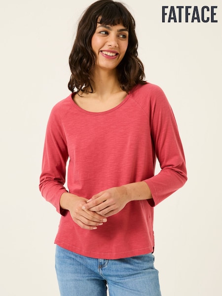 FatFace Ava Dark Pink 100% Cotton 3/4 Sleeve T-Shirt (E98925) | €37