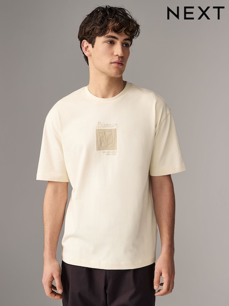Ecru 100% Cotton Picasso Artist Licence Heavyweight T-Shirt (E98964) | 119 QAR