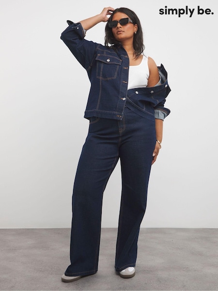 Simply Be Contrast Stitch Wide Leg Denim Jeans (E99075) | 177 LEI