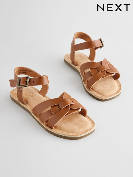 Tan Brown Wide Fit (G) Leather Woven Sandals (E99221) | €32 - €42