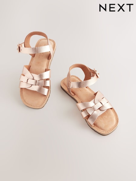 Rose Gold Wide Fit (G) Leather Woven Sandals (E99224) | €29 - €39
