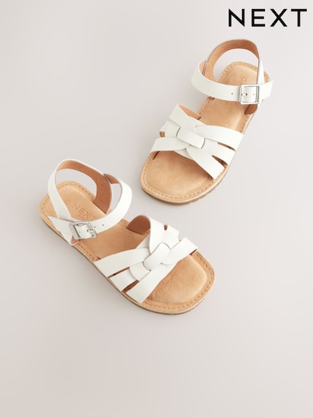 White Wide Fit (G) Leather Woven Sandals (E99225) | AED107 - AED142