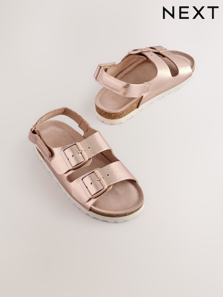 Rose Gold Metallic Wide Fit (G) Touch Fastening Strap Corkbed Sandals (E99226) | €24 - €33