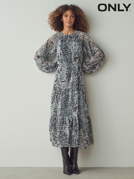 ONLY Grey Animal Leopard Snake Print Midi Dress (E99235) | €21.50