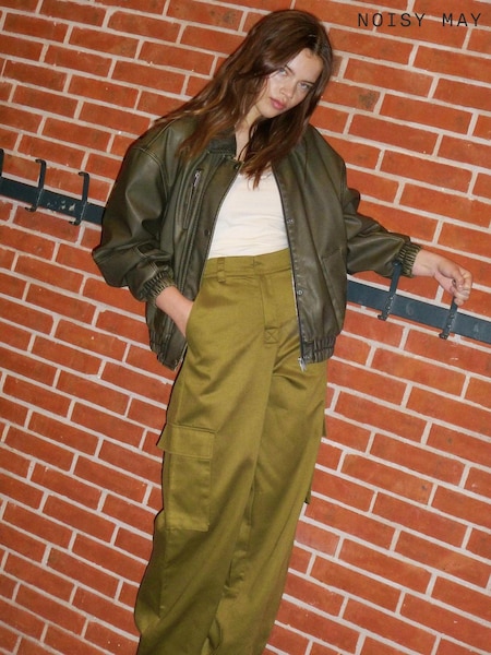 NOISY MAY Green Washed  Faux Leather Bomber Jacket (E99245) | €47.50