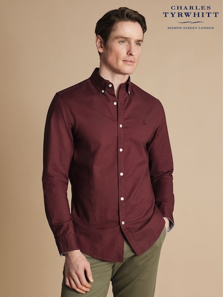 Charles Tyrwhitt Plain Slim Fit Button Down Stretch Washed Oxford 100% Cotton Shirt (E99285) | ‏327‏₪