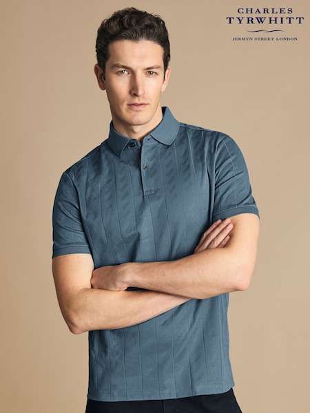 Charles Tyrwhitt Blue Large Textured Jacquard Polo Shirt (E99289) | R$ 640