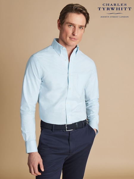 Charles Tyrwhitt Blue Slim Fit Plain Button Down Non Iron Stretch Oxford Shirt (E99299) | AED408