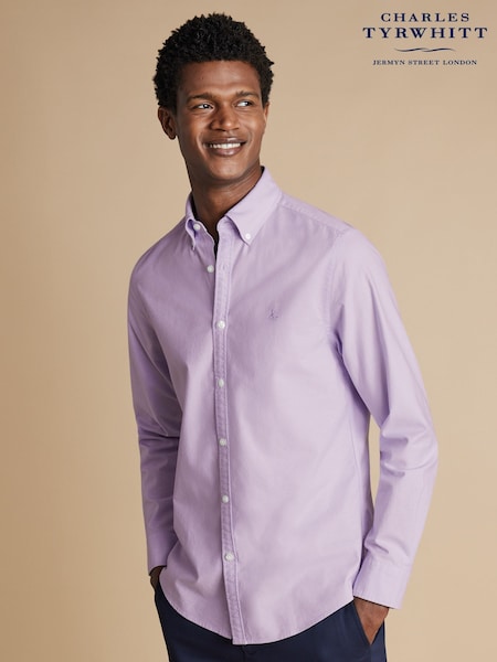 Charles Tyrwhitt Purple Slim Fit Plain Button Down Stretch Washed Oxford 100% Cotton Shirt (E99309) | kr1 370