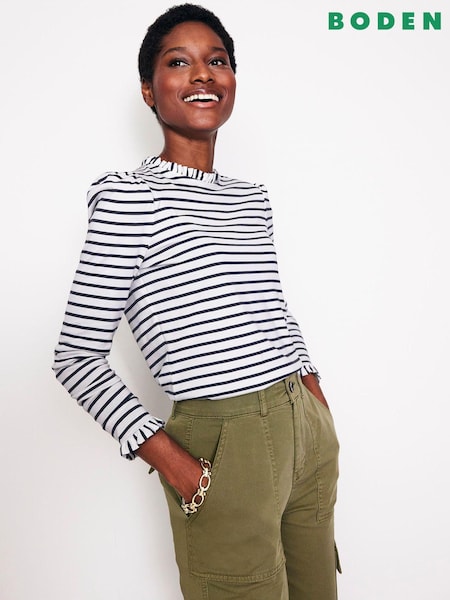 Boden Light Blue Supersoft Frill Detail Top (E99364) | €49