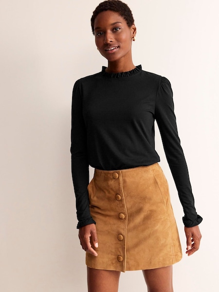 Boden Black Supersoft Frill Detail Top (E99386) | €49