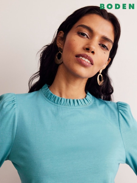 Boden Blue Supersoft Frill Detail Top (E99406) | AZN 80