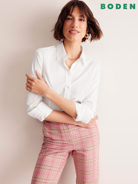 Boden White/Green Saskia Stretch Cotton Shirt (E99414) | €84