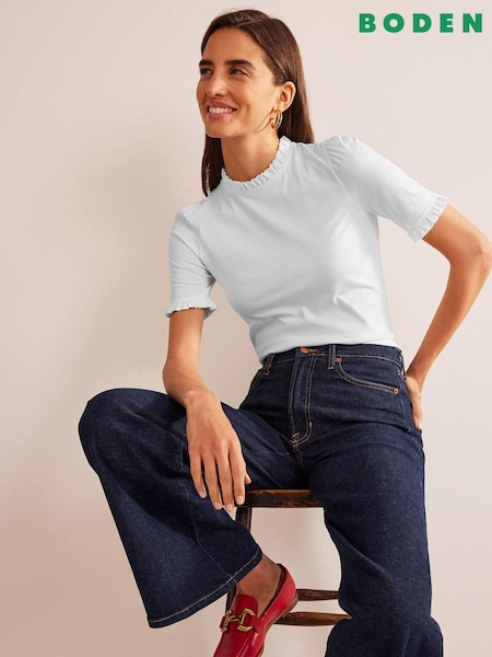 White - Boden Supersoft Frill Detail T-Shirt (E99430) | €44