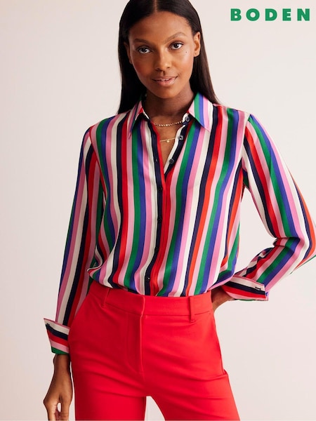 Boden Brown/Pink Petite Sienna Silk Shirt (E99431) | €107